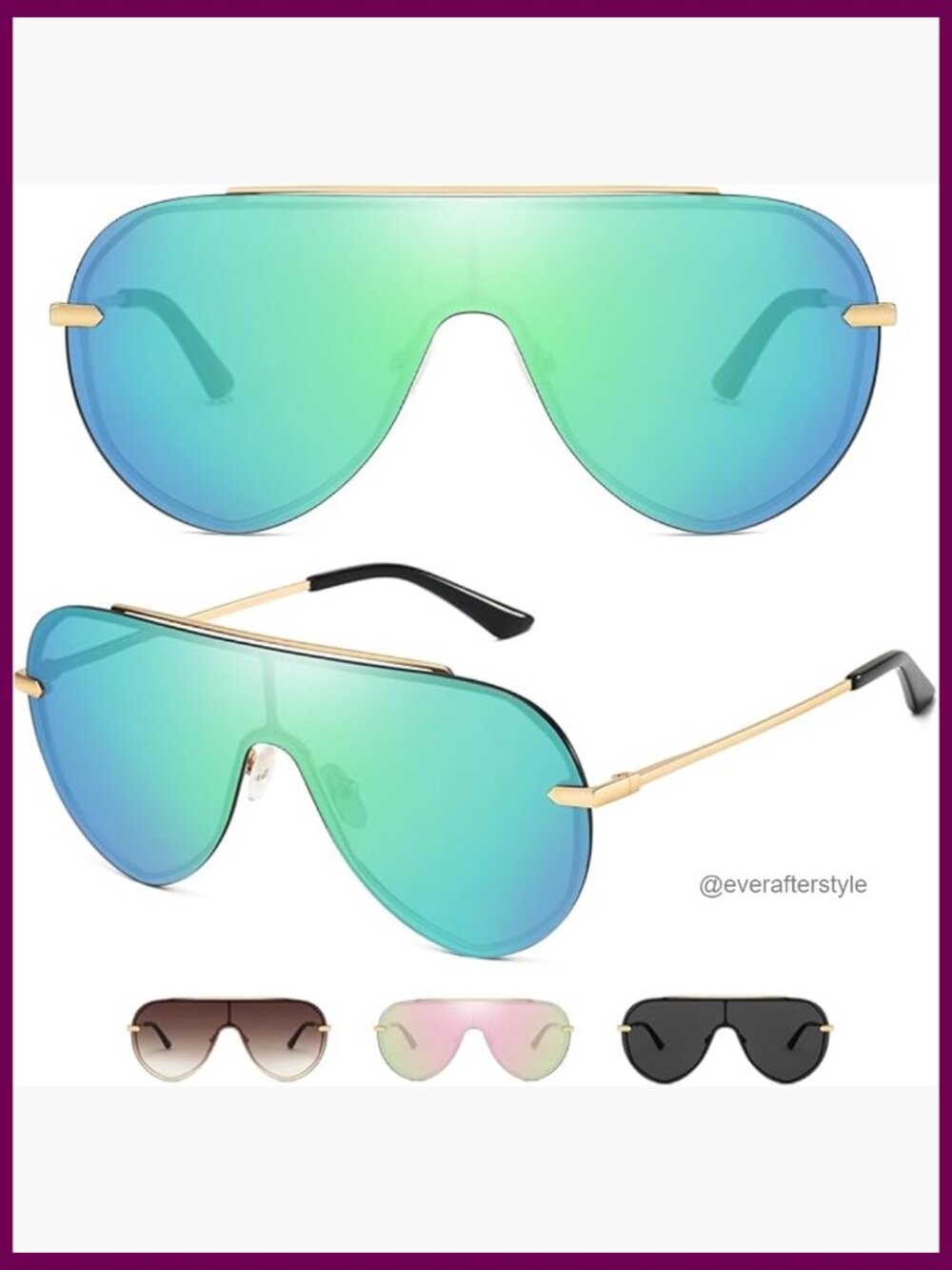 Oversized Shield Sunglasses with Gold Alloy Steel Frame, UV400 Protection